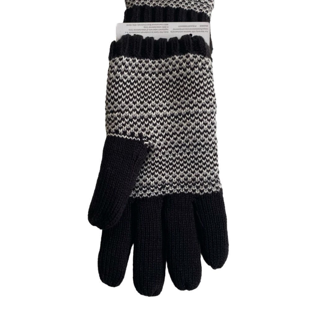 NWT Isotoner Adult Snowflake Knit Gloves One Size Black NEW - Picture 3 of 10